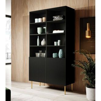 Dmora Librer&iacute;a Estarreja, Estanter&iacute;a Con Compartimentos Abiertos Y Dos Puertas, Elevada Del Suelo, 100x42 H177 Cm, Color Negro