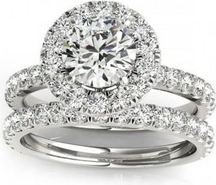 Allurez French Pave Halo Diamond Bridal Ring Set 14k White Gold (1.20ct)