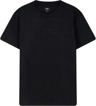 Fendi Tops, Heren, Zwart, M, Katoen, Slim Fit Katoenen T-shirt