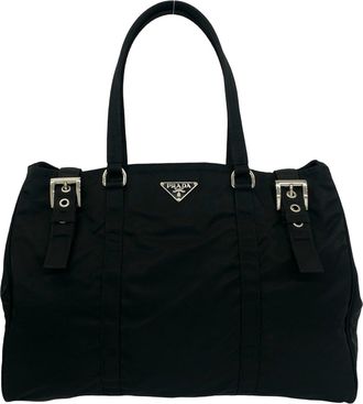 Prada Black Nylon Leather Tote Bag (Pre-Owned)