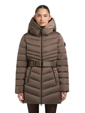 Khujo Kina Womens Long Quilted Coat Warm Winter Jacket with Removable Inlayer, Removable Waist Belt, Adjustable Hood and 2-Way Zip Kina XS-XXL, Cane Brown, 