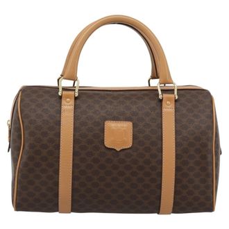 Celine Vintage Boston Macadam Coated Canvas Brown Pvc Handbag (Pre-Owned)