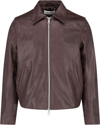 Our Legacy Brown Waxed Calf Leather Jacket With Classic Collar