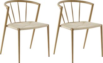 HOMCOM Homcom Pack De 2 Sillas De Comedor Con Asiento De Cuerda De Papel Sillas De Cocina Apilables Estilo Moderno Carga 120 Kg 51x51x71 Cm Roble Y Crema