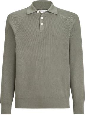 Brunello Cucinelli Rib knit polo in Khaki at Nordstrom, Size 52 It