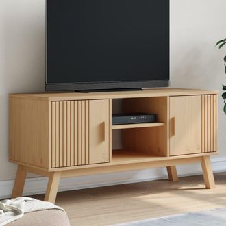 Berkfield Home TV Cabinet OLDEN Brown 114x43x57 cm Solid Wood Pine | Size: 114 x 43 x 57 cm