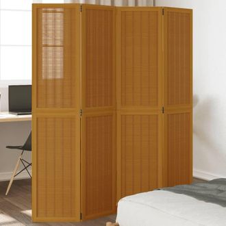 vidaXL Biombo Separador De 4 Paneles Madera Maciza Paulownia Marr&oacute;n Vidaxl