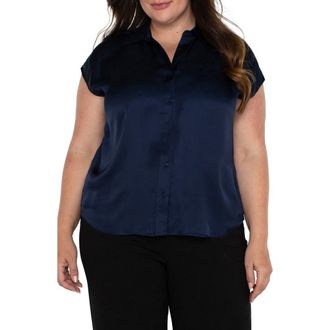Liverpool L.A. Dolman Sleeve Satin Shirt in Dark Navy at Nordstrom Rack, Size 1X
