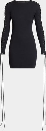 Balenciaga Lace-Up Long-Sleeve Rib Mini Dress