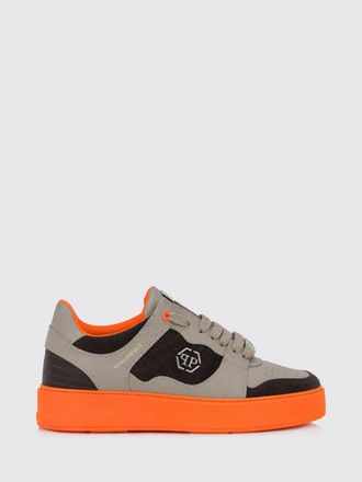 Philipp Plein Sneakers basse in pelle e suede bicolore con logo Hexagon