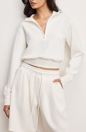 Good American Air Soft Cotton Blend Half Zip Sweatshirt in Cloud White001 at Nordstrom Rack, Size X-Small