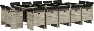 vidaXL Set Comedor Jard&iacute;n Y Cojines 15 Pzas Rat&aacute;n Sint&eacute;tico Gris Claro Vidaxl