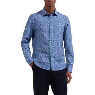 Bugatchi James OoohCotton Floral Print Button-Up Shirt in Cobalt at Nordstrom, Size Xxx-Large