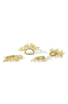 Tiramisu Aurelia Floral Set of 4 Beaded Napkin Rings in Gold at Nordstrom Rack