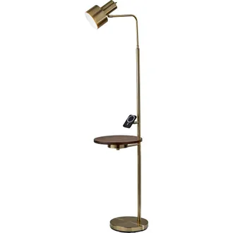 Adesso Rowe Wireless Charging Task Floor Lamp with Table in Antique Brass at Nordstrom
