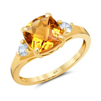 MAX + STONE 10k Yellow or White Gold Cushion Cut Gemstone Three Stone Ring