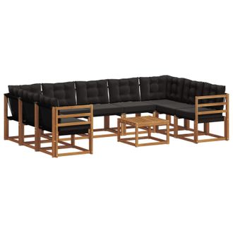 vidaXL Conjunto De Sof&aacute;s De Exterior Con Coj&iacute;n 10 Pcs Natural Y Negro Vidaxl