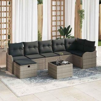 vidaXL Conjunto De Sof&aacute; De Jard&iacute;n Con Coj&iacute;n 8 Pcs Gris Polirat&aacute;n Vidaxl