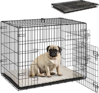 OEM Jaula Para Perros Plegable Con Coj&iacute;n Puertas Bandeja Extra&iacute;ble Y Marco De Alambre Met&aacute;lico 75x48,5x53 Cm Negro Y Beige