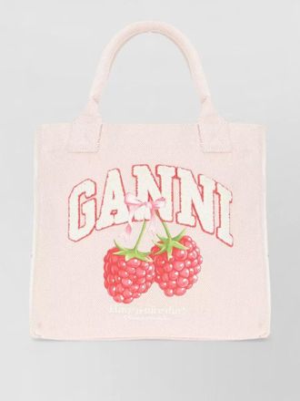 Ganni canvas tote bag graphic print handles