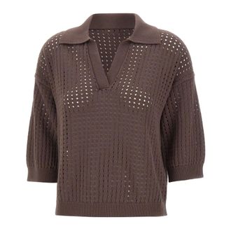 KANGRA V-neck Knitwear, female, Brown, Size: XS Openwork Polo