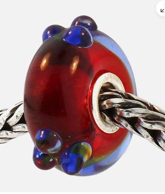 Trollbeads Womens Flower Bud Glass Bead Charm In Blue/ Red
