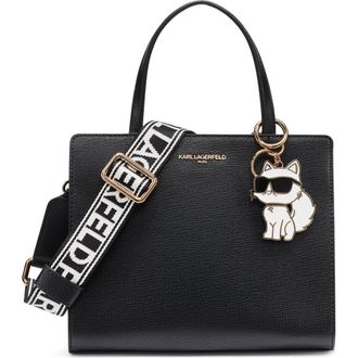 Karl Lagerfeld Maybelle Satchel with Choupette Hang Off in Black/gold at Nordstrom