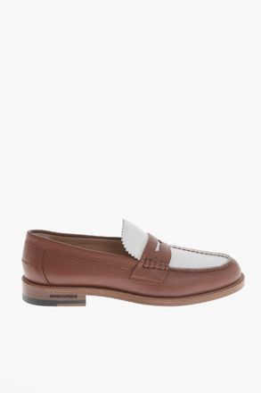 Dsquared2 Two-Tone Hammered Leather Penny Loafers Dsquared2