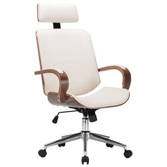 vidaXL Silla Oficina Con Reposacabezas Cuero Sint&eacute;tico Madera Crema Vidaxl