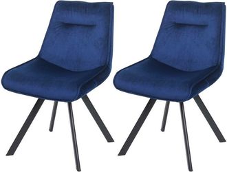 Hhg Hhg - Juego De 2 Silla De Comedor 597, Silla Tapizada Silla De Cocina Silla Reclinable, Metal Terciopelo, Azul