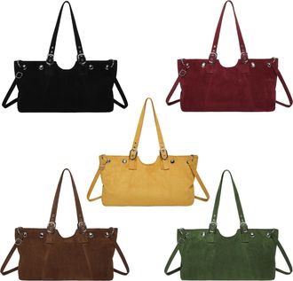 Generic Women Faux Suede Solid Color Shoulder Bag for School Work Daily Use (Black)