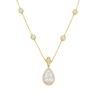 Diana M. Jewels 14kt Yellow gold Lab Grown 12.00 ct Pear Diamond Halo Pendant With Bail