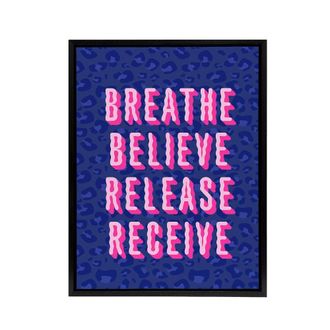 Artery8 Breathe Believe Release Receive Cheetah Print Framed Canvas Art Print in Blue | Size: W24 x H32