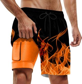 Generic Mens Swimming Shorts Swimming Trunks, Mens Gym Shorts with Compression Liner 2 in 1 Quick Dry Swim Quick Dry Board Beach Board Mens Swim Trunks with P