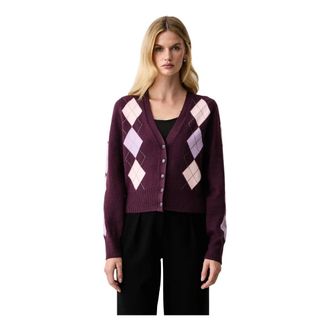 Guess Gracie Argyle Vest - Dames - Truien - Paars - Maat: L Nylon