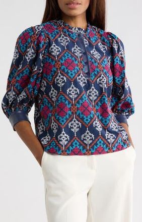 Ciebon Celeste Embroidered Cotton Popover Top in Navy Multi at Nordstrom Rack, Size X-Small