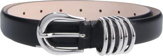 D&eacute;hanche Black Hollyhock Silver Buckle Leather Belt
