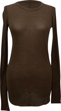 Rick Owens T-shirt met lange mouwen en ribgebreide afwerking in bruine viscose