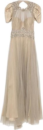 Gemy Maalouf embellished puff-sleeve maxi dress - Neutrals