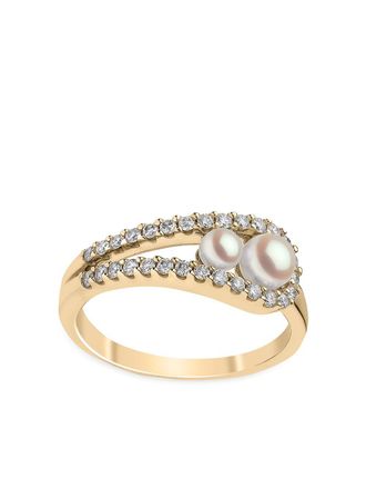 Yoko London 18kt yellow gold Sleek Akoya pearl diamond ring - women - 18kt Yellow Gold/Diamond/Pearl - 54