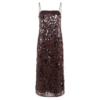 Nenette Abito Midi con Paillettes - - Dresses - Donna - Marrone - XS