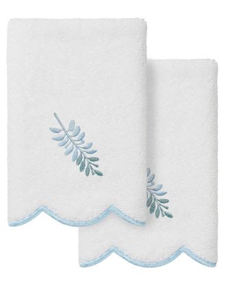 Linum Home Textiles 100% Turkish Cotton Fern Toss Scallop 2Pc Embellished Fingertip Towel Set