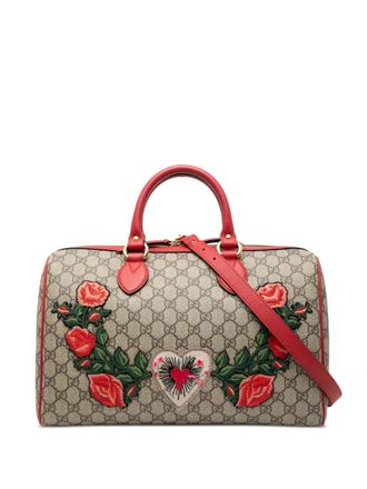 Gucci 2000-2015 Medium GG Supreme Embroidered satchel - Marrone