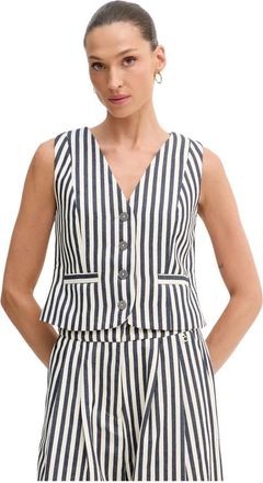 Lola Casademunt Gestreepte Vest met Knopen - Dames - Gillet - Blauw - L - Katoen - Kostuums