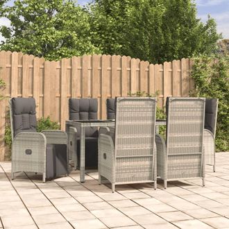 vidaXL Set Comedor Jard&iacute;n 7 Pzas Y Cojines Rat&aacute;n Sint&eacute;tico Gris Vidaxl