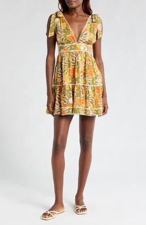 Poupette St Barth Cara Abstract Print Cotton Cover-Up Minidress in Green at Nordstrom Rack, Size Large