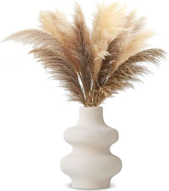 OEM Vase Ceramique Beige, Vase Decoratif Design, Vase Fleurs S&eacute;ch&eacute;es, Herbe De Pampa, Bouquet Frais - Vase Aesthetic Pour Bureau, Centre De Table, Vitrine