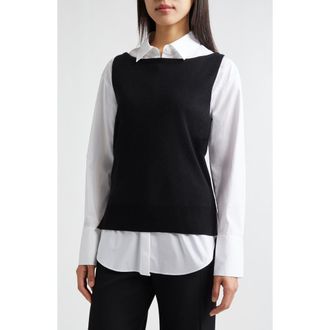 Staud Damian Layered Shirt in Black/White at Nordstrom, Size X-Small
