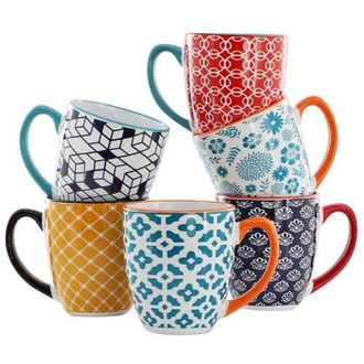 Elama Rory 6 Piece 16 Ounce Assorted Design Stoneware Mug Set at Nordstrom