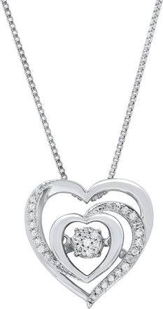 MAX + STONE Dancing Diamond Heartbeats Heart Pendant Necklace in 925 Sterling Silver (1/8 ct. tw.), 18